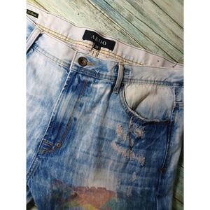 Akoo Men's Distressed Denim Jeans 38x34 Graphic Design Straight Leg